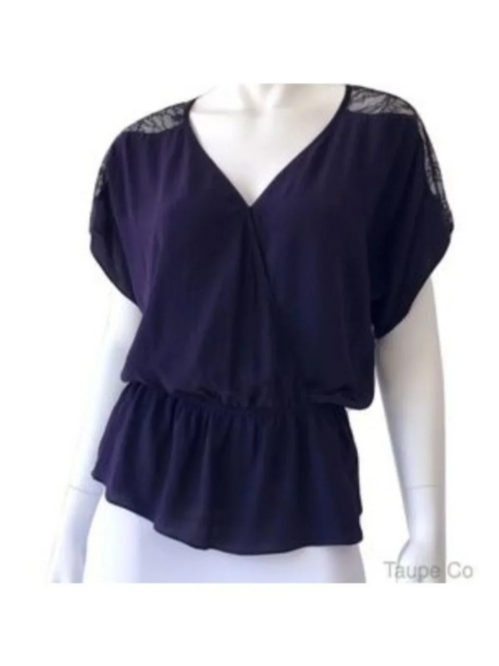 Sugarlips Dark Purple Silk Peplum Blouse W/ Black Lace Back